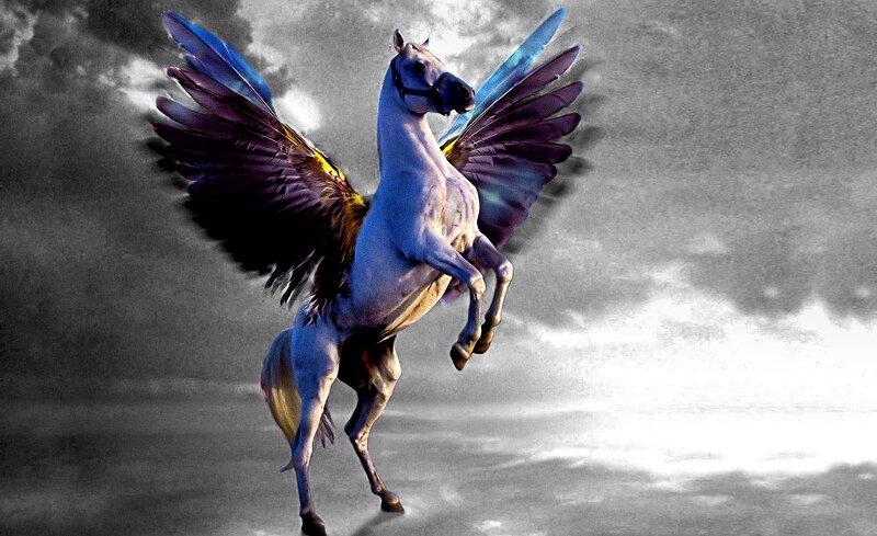 Winged Horse in Flight — Gray