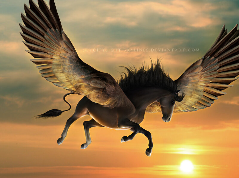 Winged Horse in Flight — Orange
