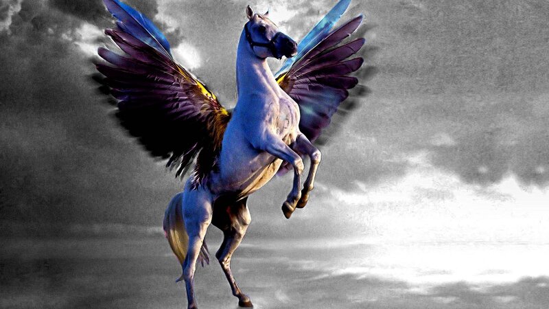 Winged Horse in Flight — White, Dramatic
