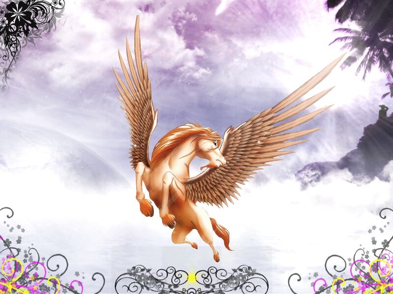 Winged Horse in Flight — White