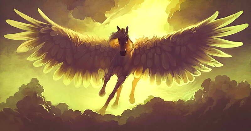 Winged Horse in Flight — Yellow
