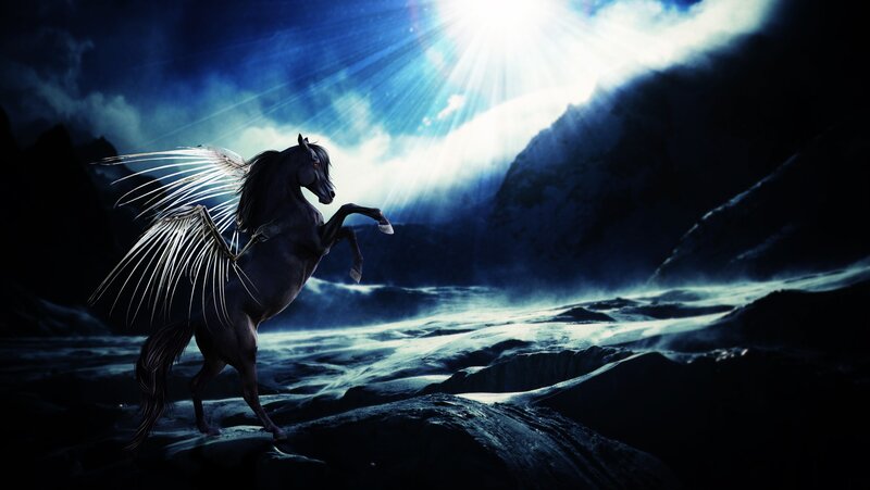 winged horse in moonlight