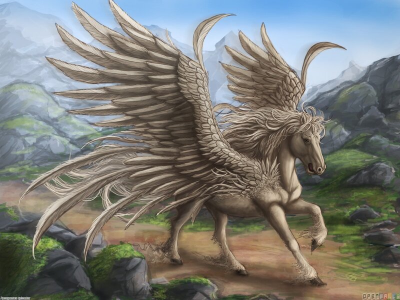 Winged Horse in Mountains — Brown