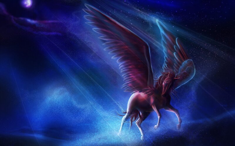 Winged Horse in Space — Blue, Dramatic