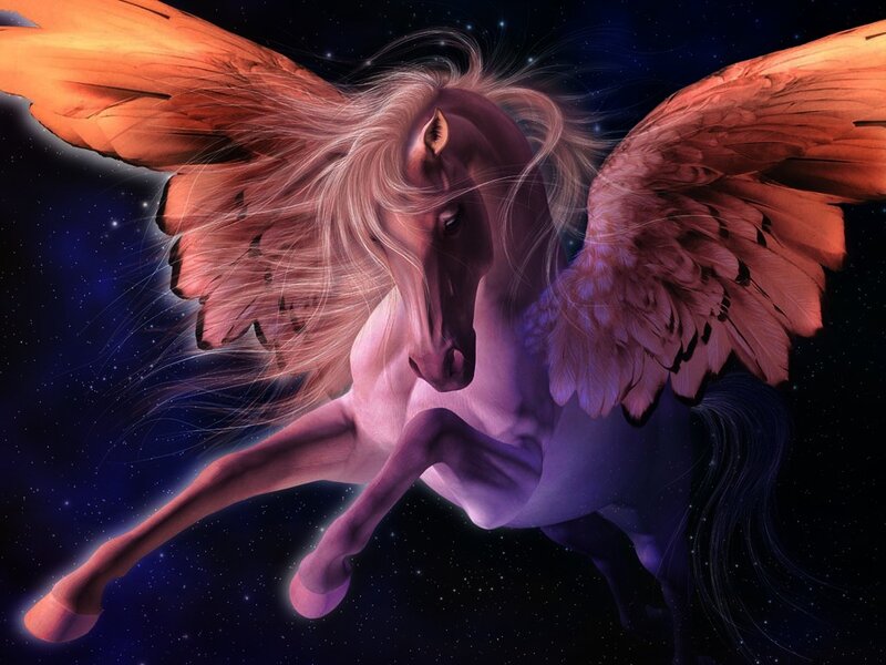 Winged Horse in Space — Purple, Dramatic, Night