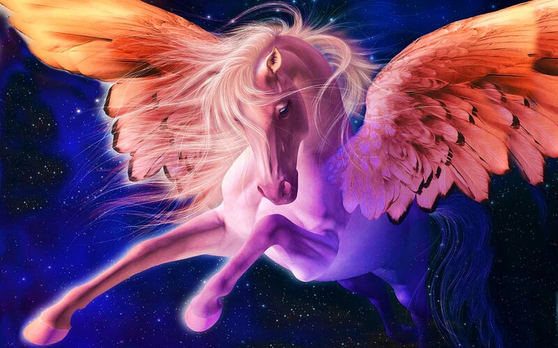 Winged Horse in Space — Purple, Dramatic