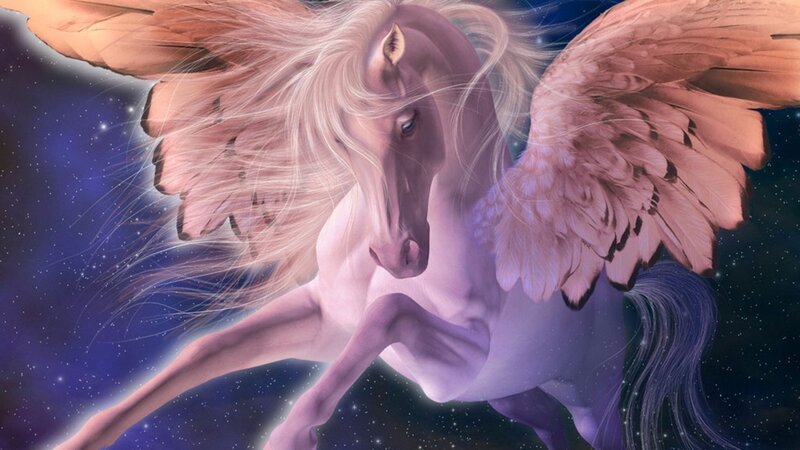 Winged Horse in Space — Purple, Serene, Night