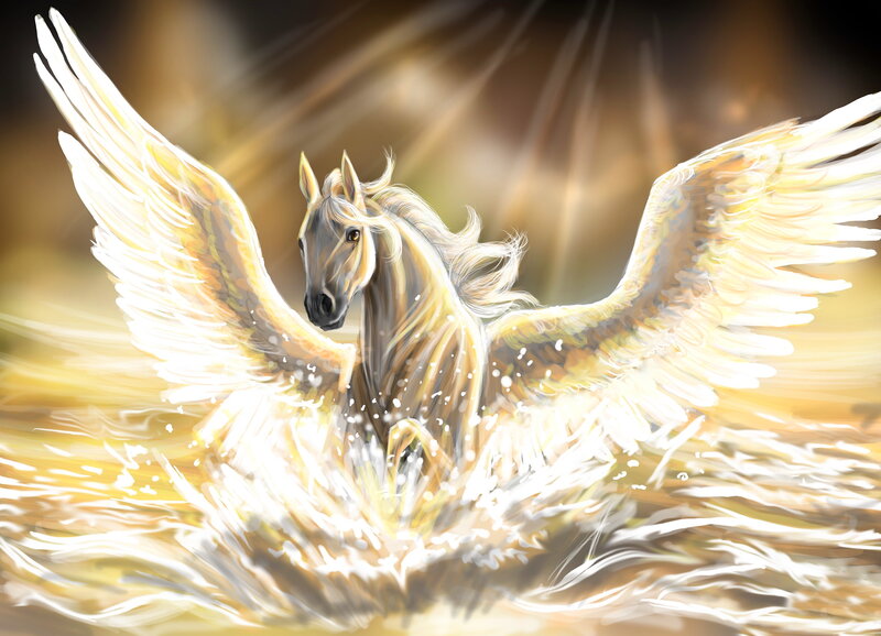 Winged Horse in Water — White