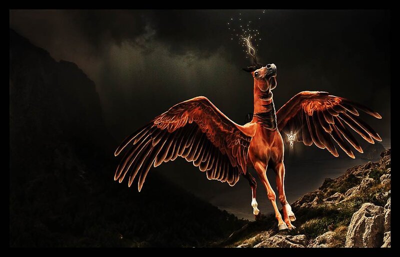 Winged Horse on Cliff — Brown