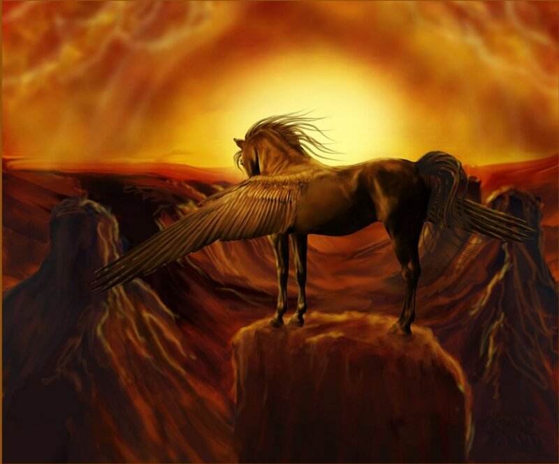 Winged Horse on Cliff