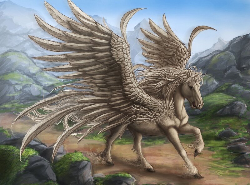 Winged Horse Running — Gray