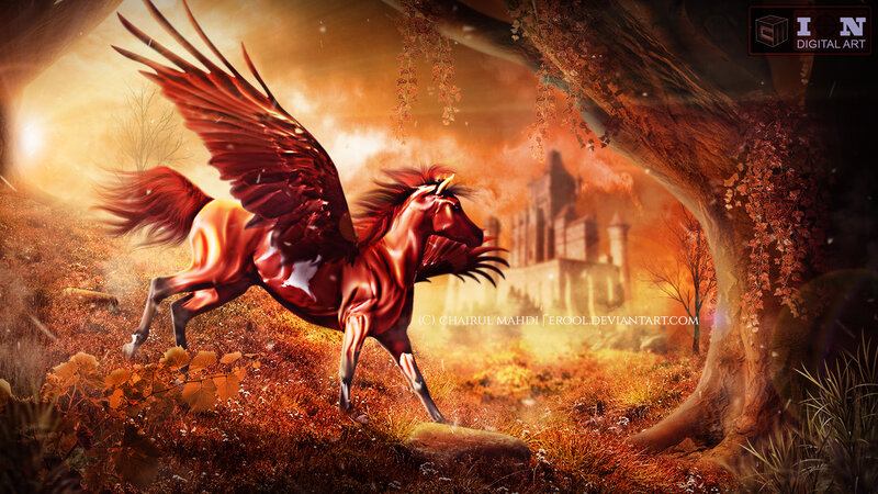 Winged Horse Running — Orange