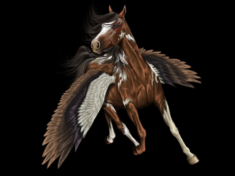Winged Horse with Feathers — Brown