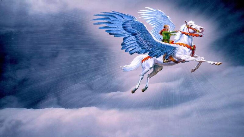 Winged Horse with Rider — Blue