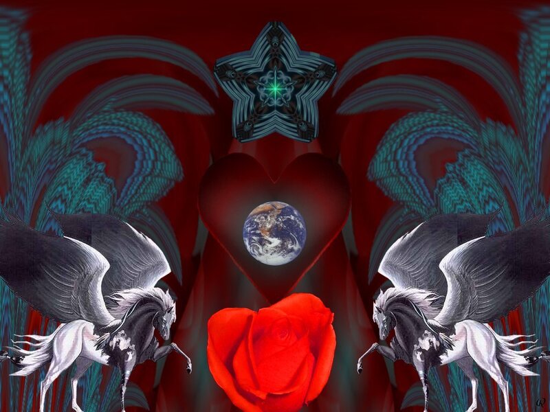Winged Horses with Rose