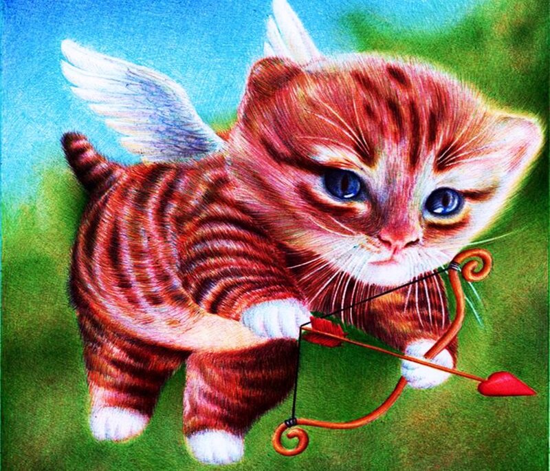 Winged Kitten with Bow