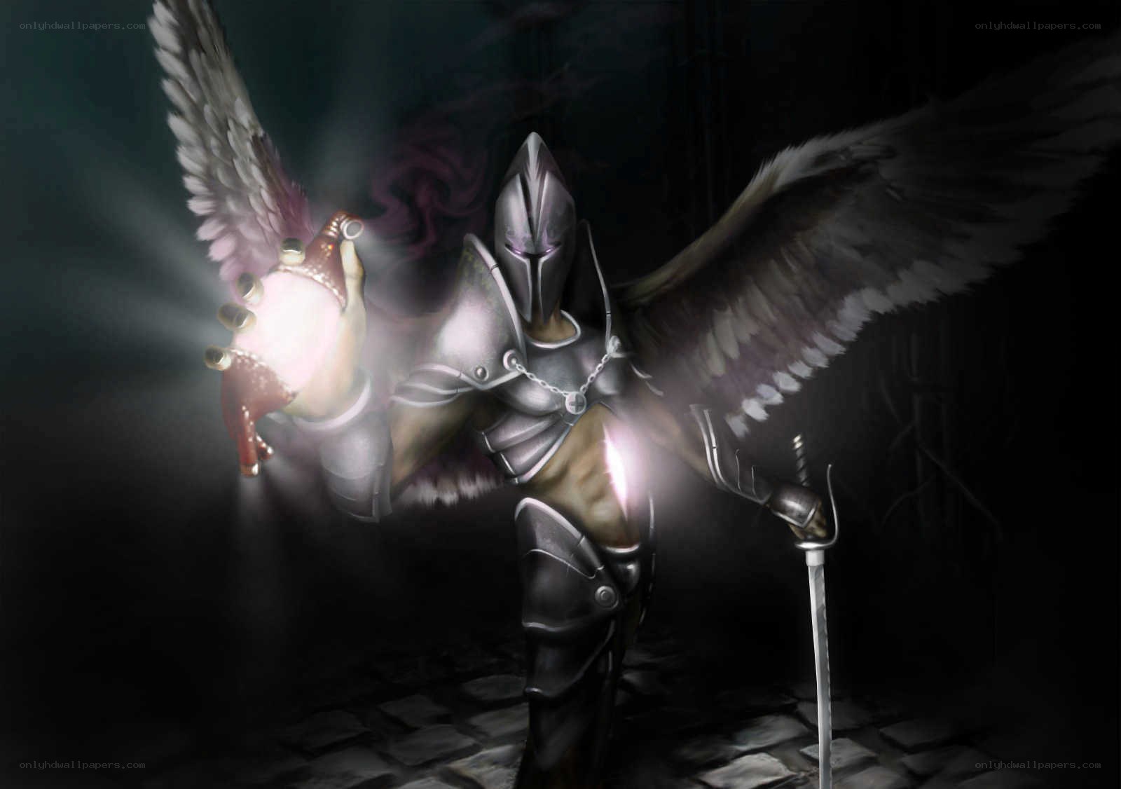 winged knight with glowing orb