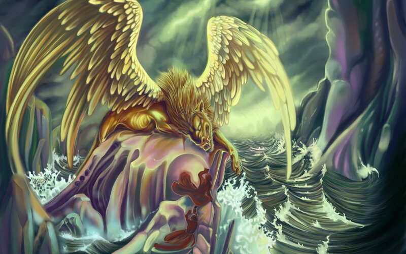 Winged Lion on Cliff