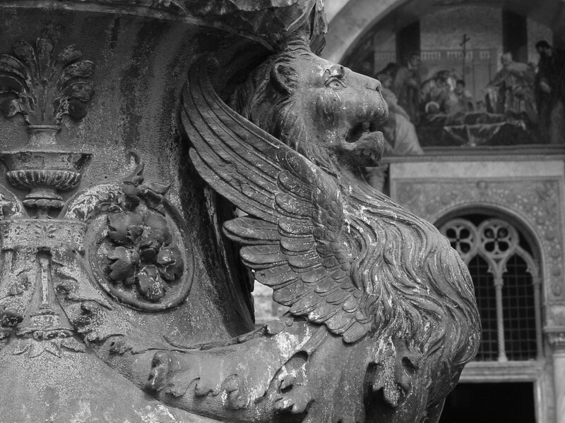 winged lion sculpture