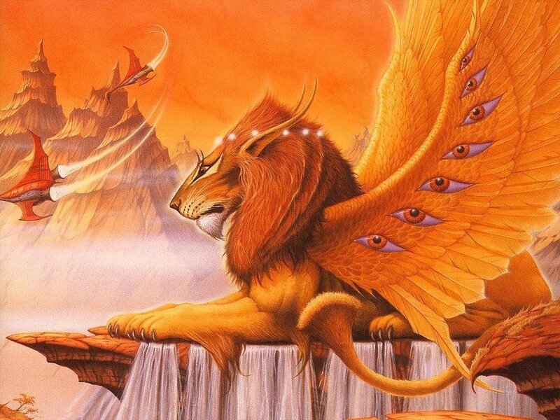 winged lion with eyes on wings