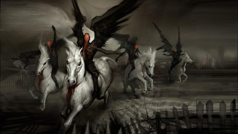 Winged Riders on White Horses — Gray