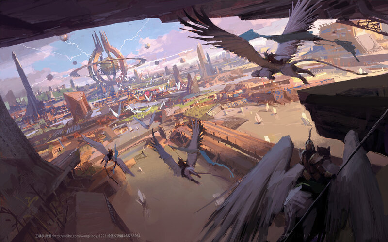 Winged Riders over City