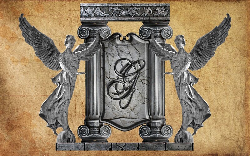 Winged Statues with Shield