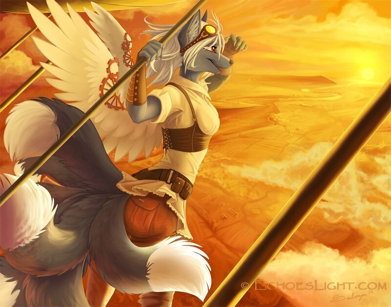 winged steampunk fox pilot