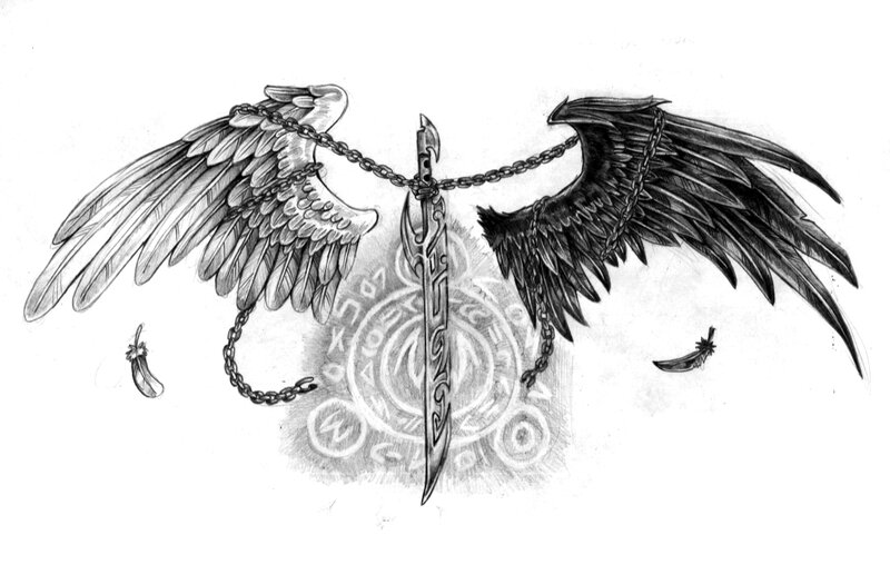 winged sword with chains