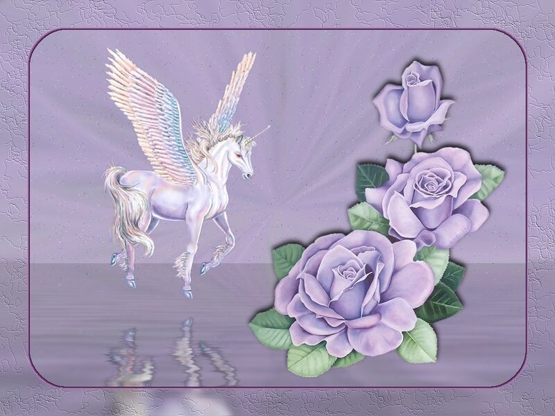 Winged Unicorn and Roses — Purple