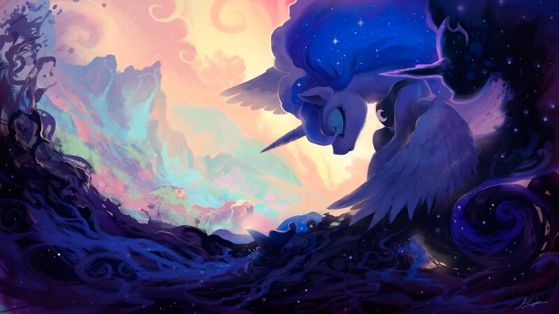 Winged Unicorn in Clouds — Blue