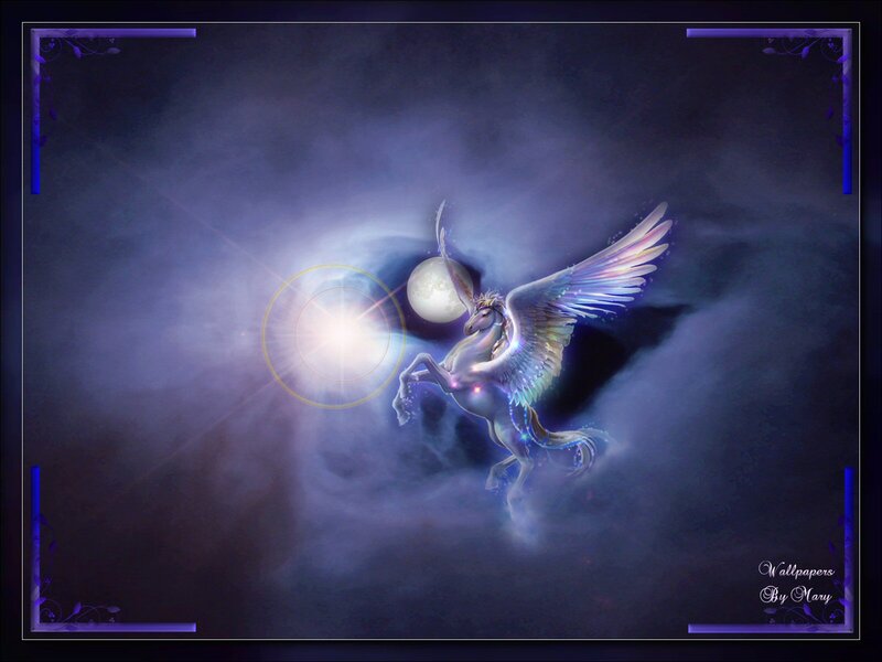 Winged Unicorn in Clouds — Purple