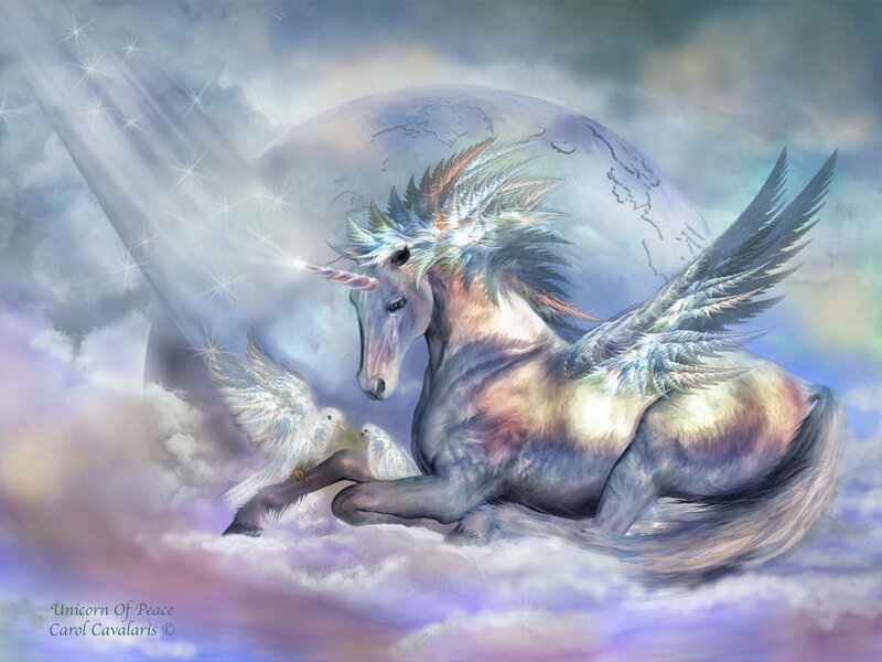 Winged Unicorn in Clouds