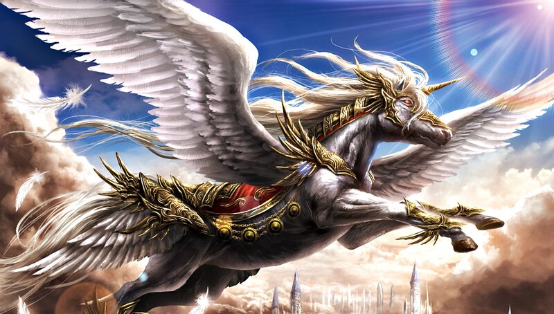 Winged Unicorn in Flight — White