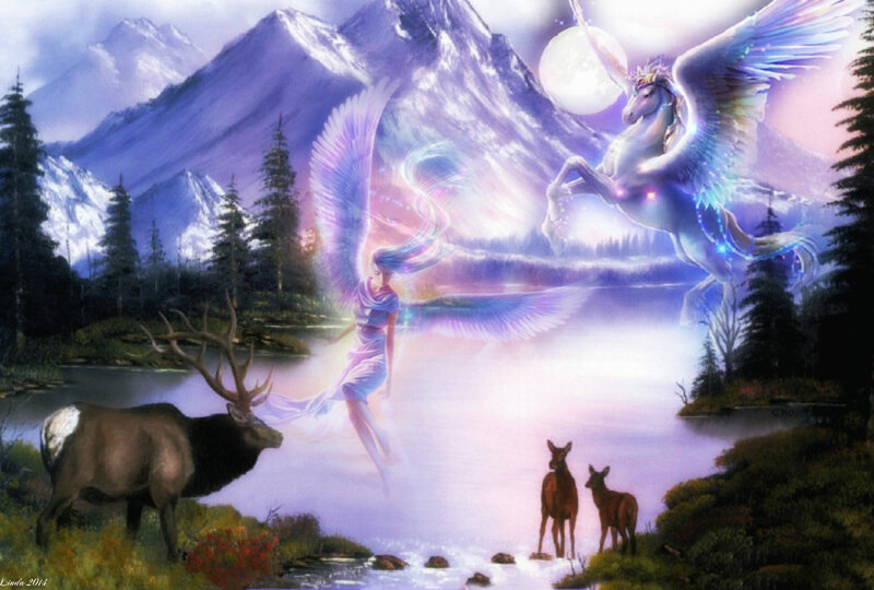 Winged Unicorn in Mountains