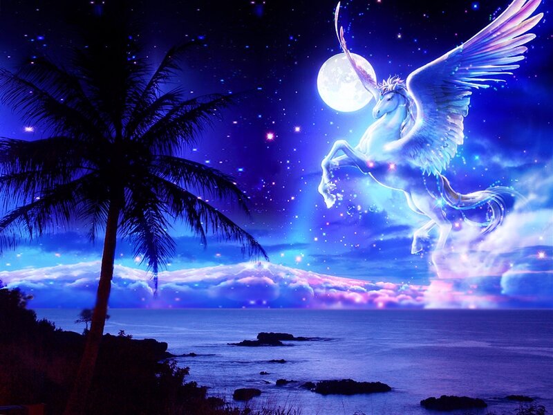 Winged Unicorn in Sky