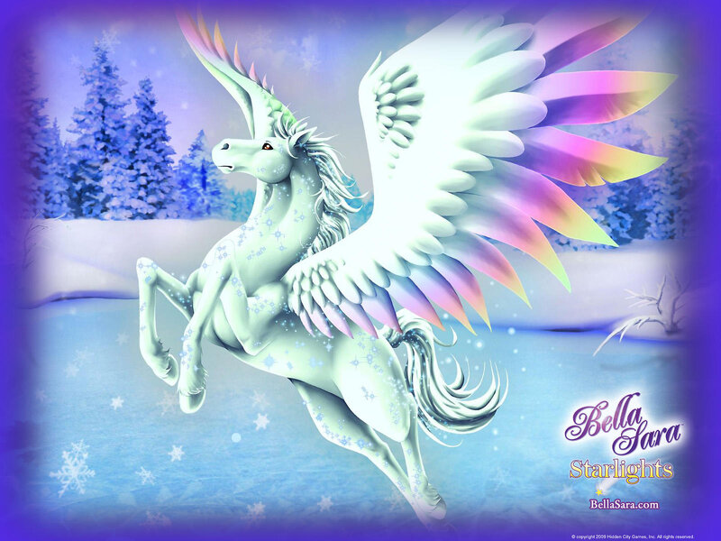 Winged Unicorn in Snow — White
