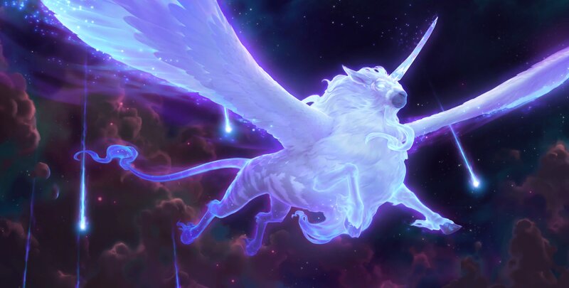 Winged Unicorn in Space — Purple, Dramatic