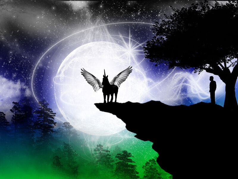 Winged Unicorn on Cliff — Green