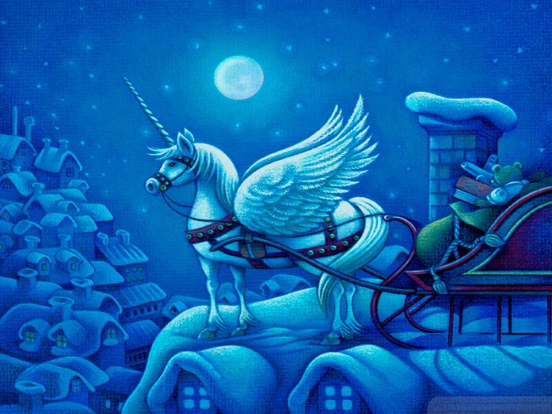 Winged Unicorn Pulling Sleigh