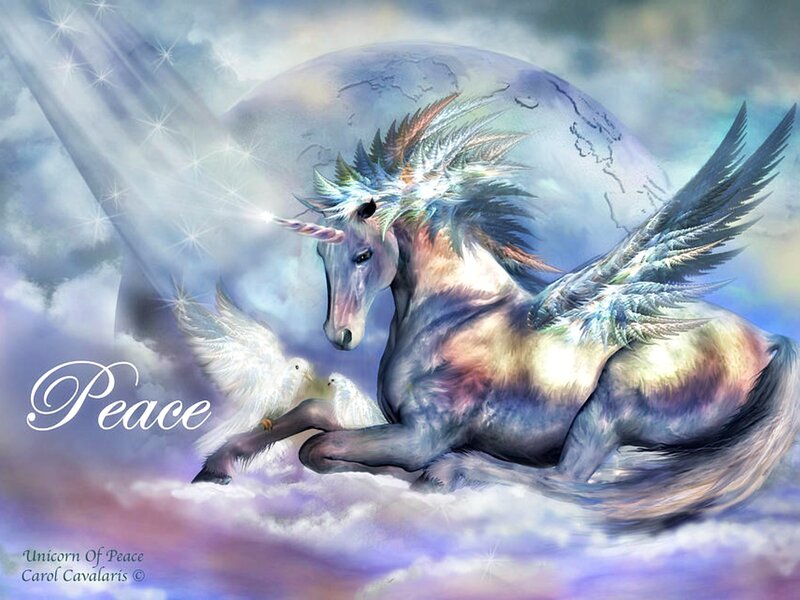 Winged Unicorn with Doves