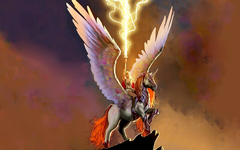 Winged Unicorn with Rider — Orange