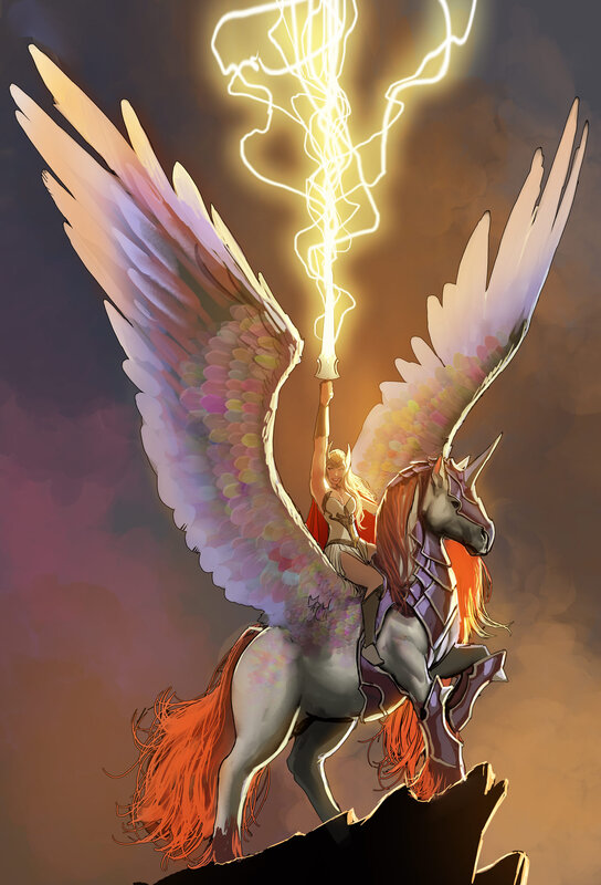Winged Unicorn with Rider — White