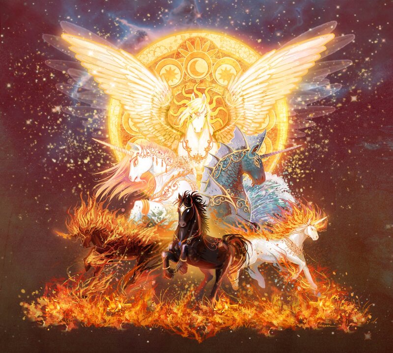 Winged Unicorns in Fire