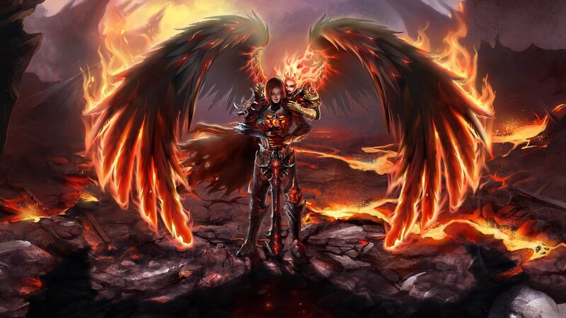 Winged Warrior in Armor — Red, Dramatic
