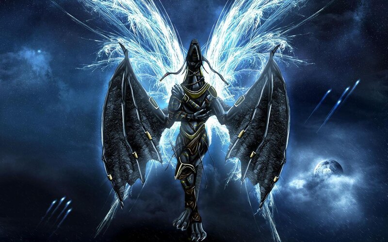 winged warrior in cosmic storm