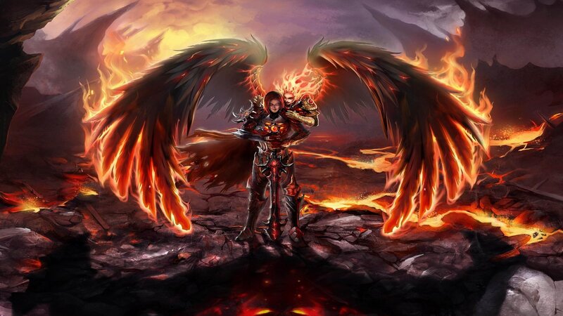 Winged Warrior in Flames — Red
