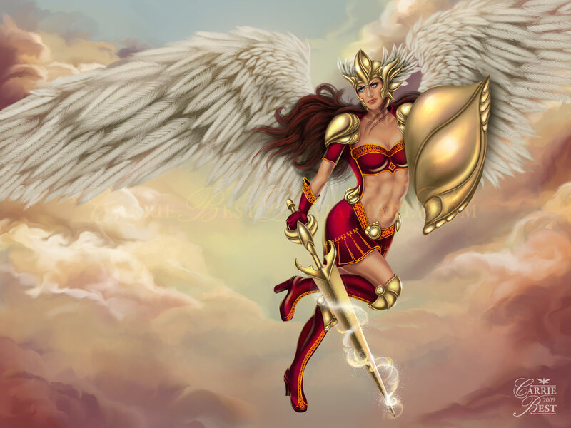 winged warrior in sky