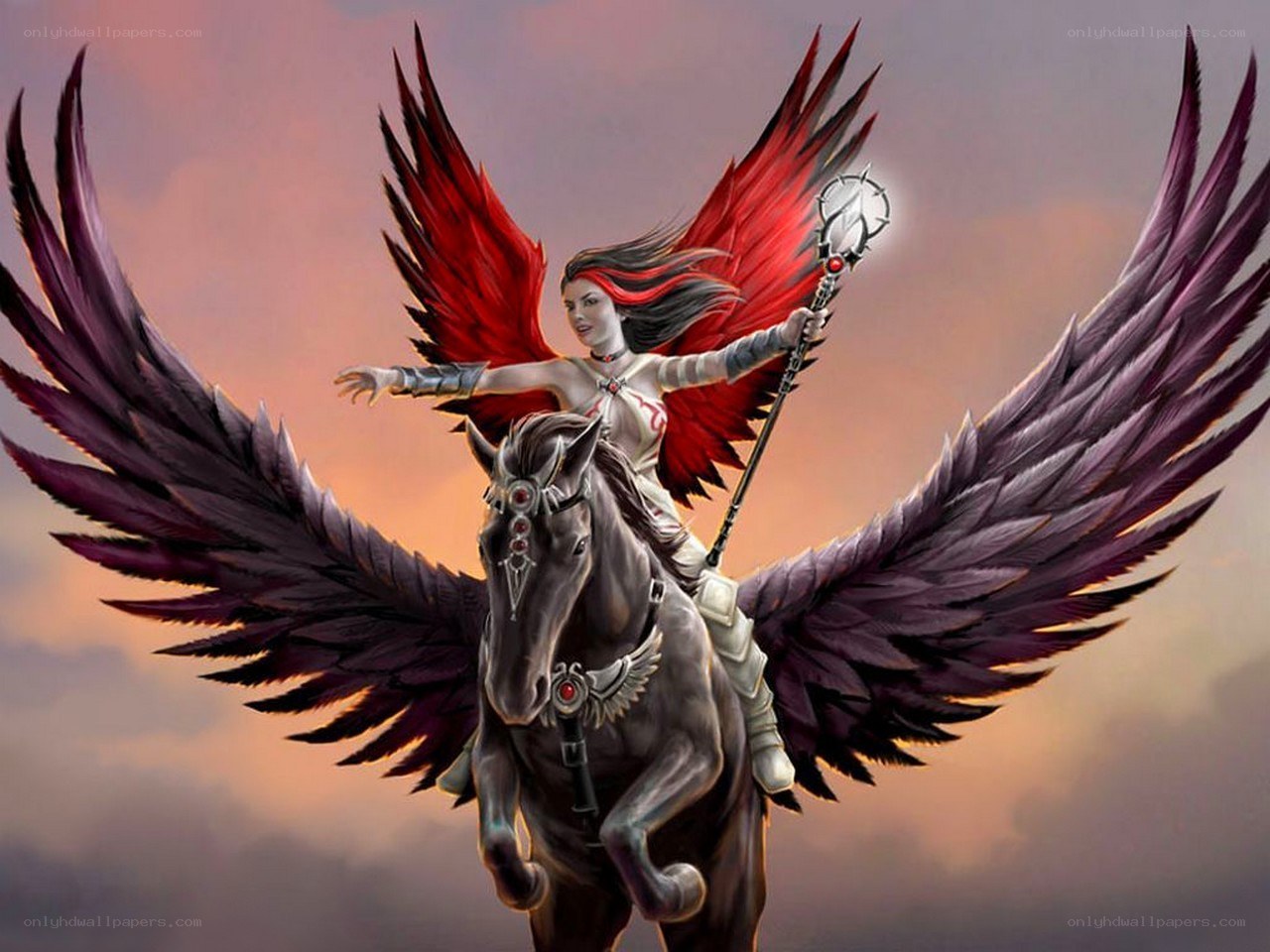 winged warrior on a horse