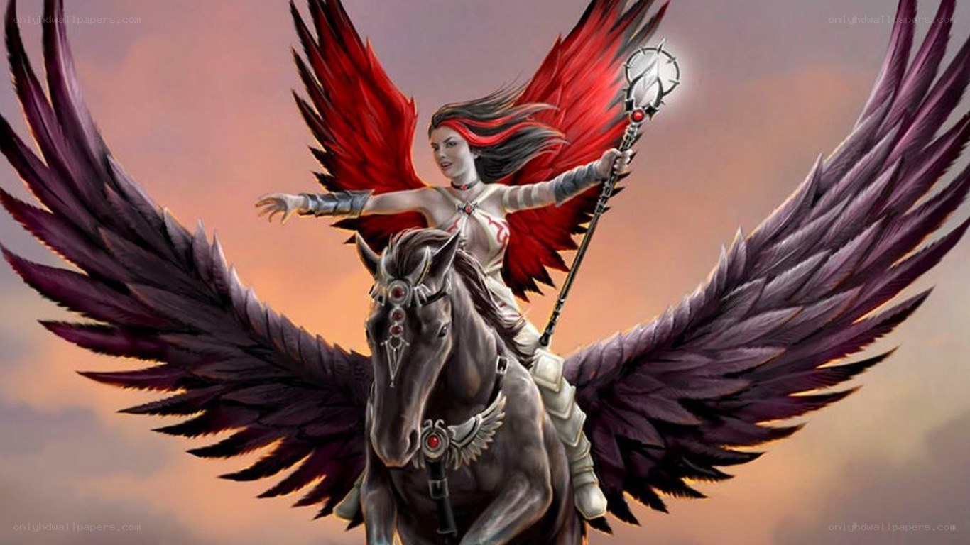 winged warrior on a horse